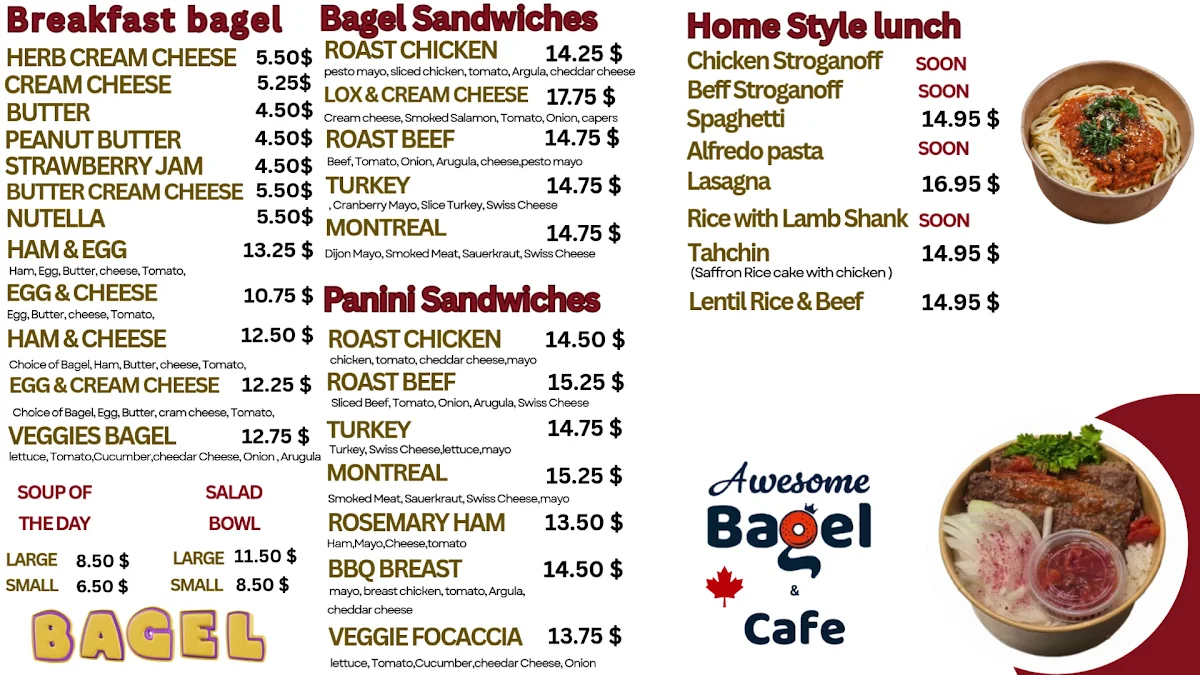 Menu, Awesome Bagel & Café
