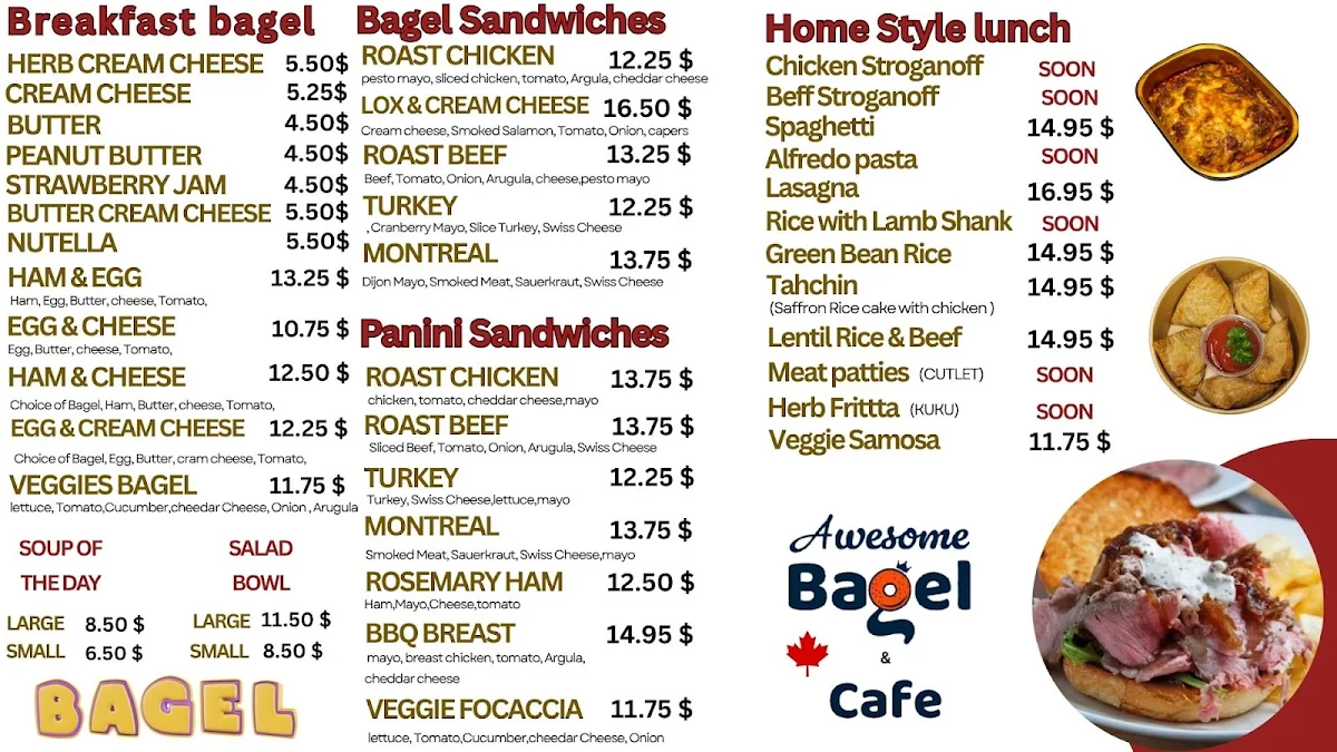 Menu, Awesome Bagel & Café
