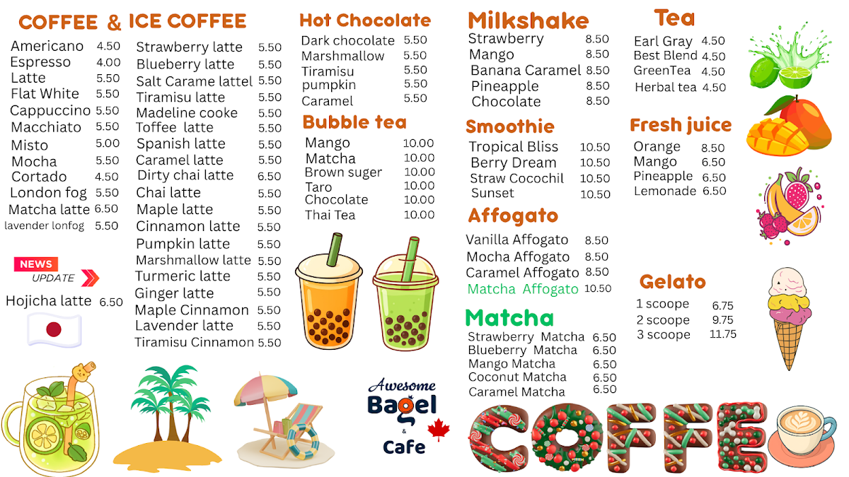 Menu, Awesome Bagel & Café