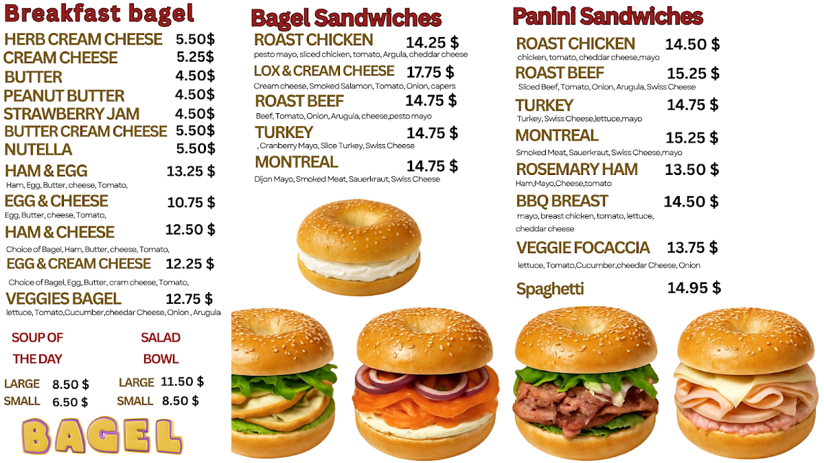 Menu, Awesome Bagel & Café