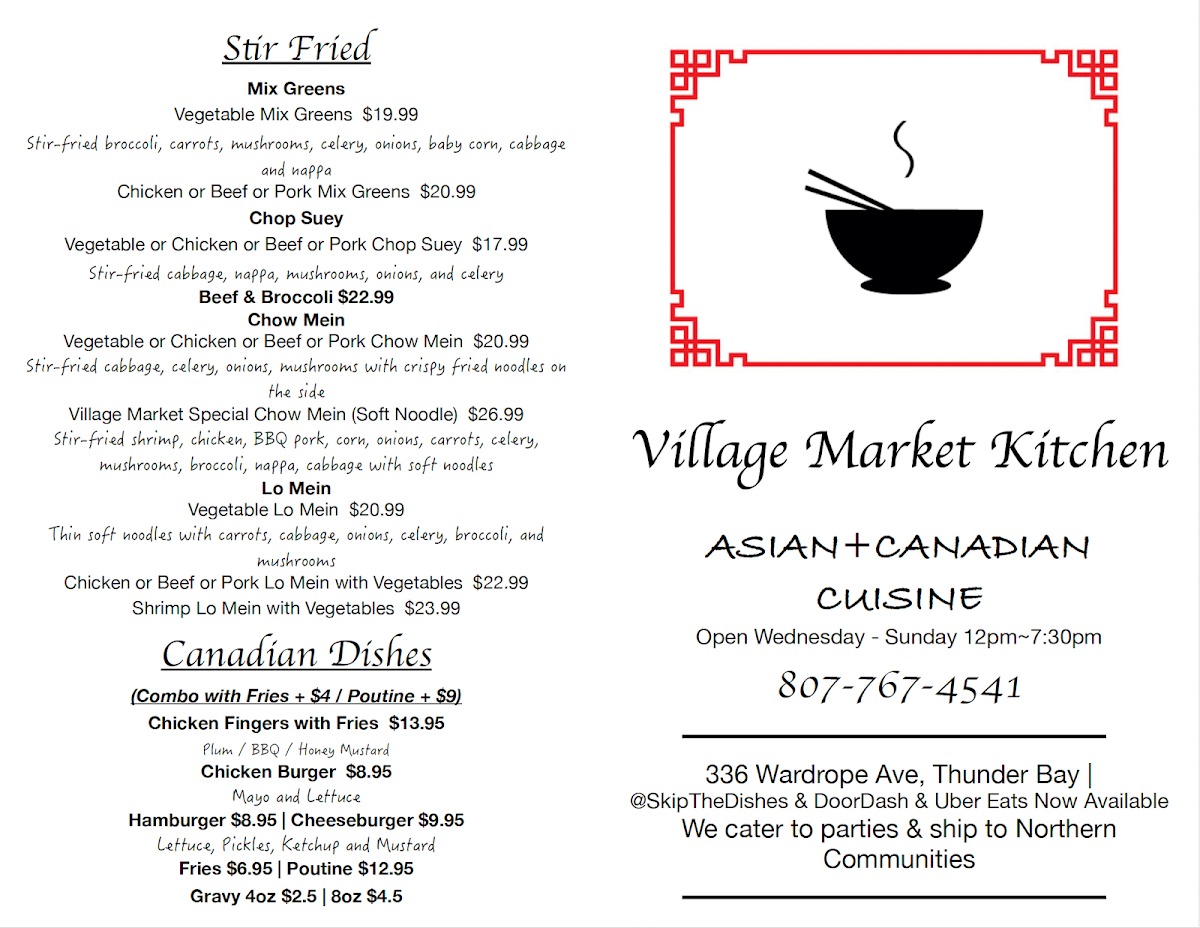 Menu, Village Market