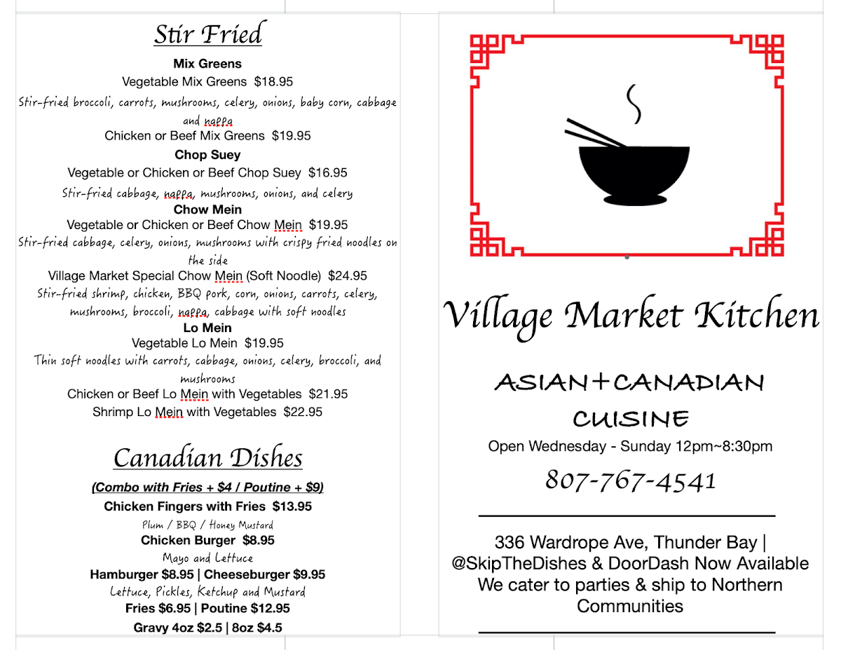 Menu, Village Market