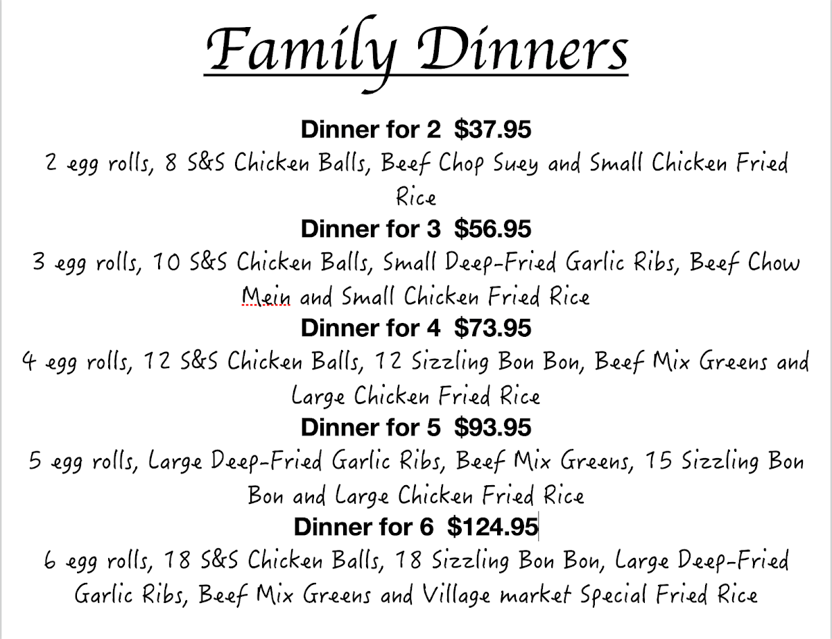 Menu, Village Market