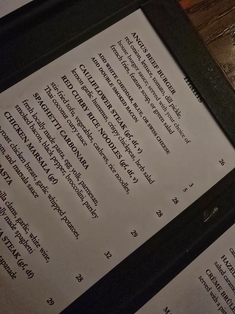 Menu, The Snug