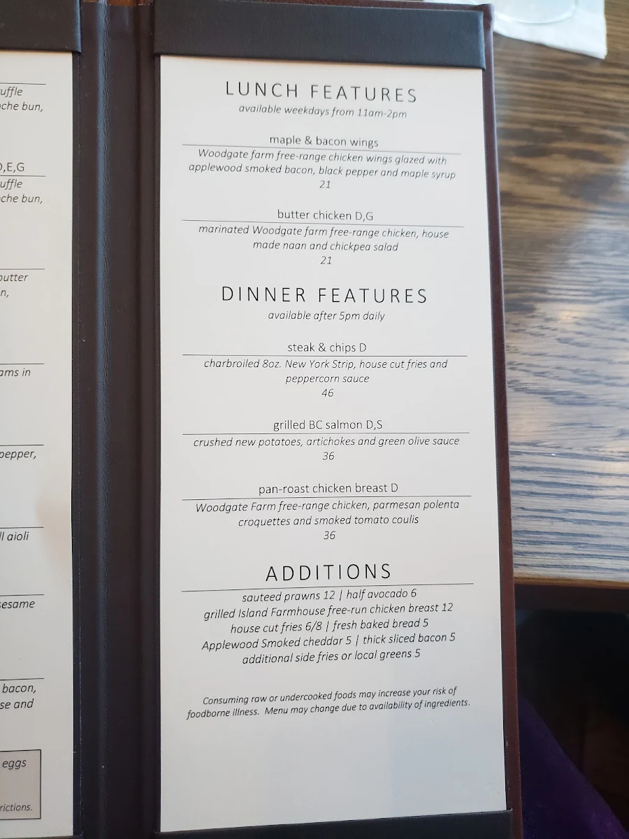 Menu, The Snug