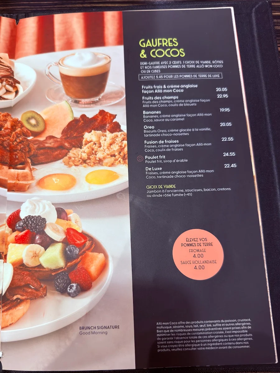 Menu, Allô mon Coco Terrebonne