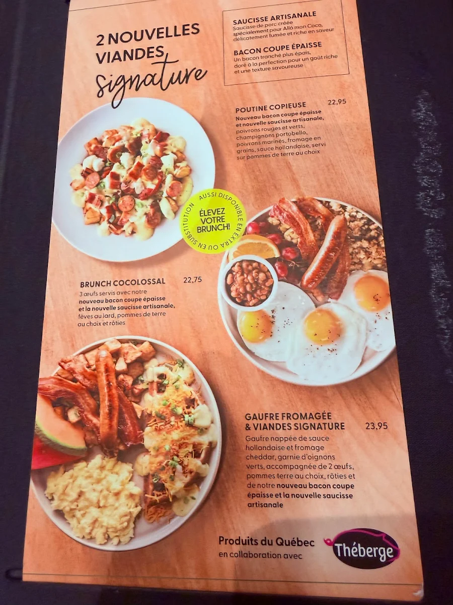 Menu, Allô mon Coco Terrebonne
