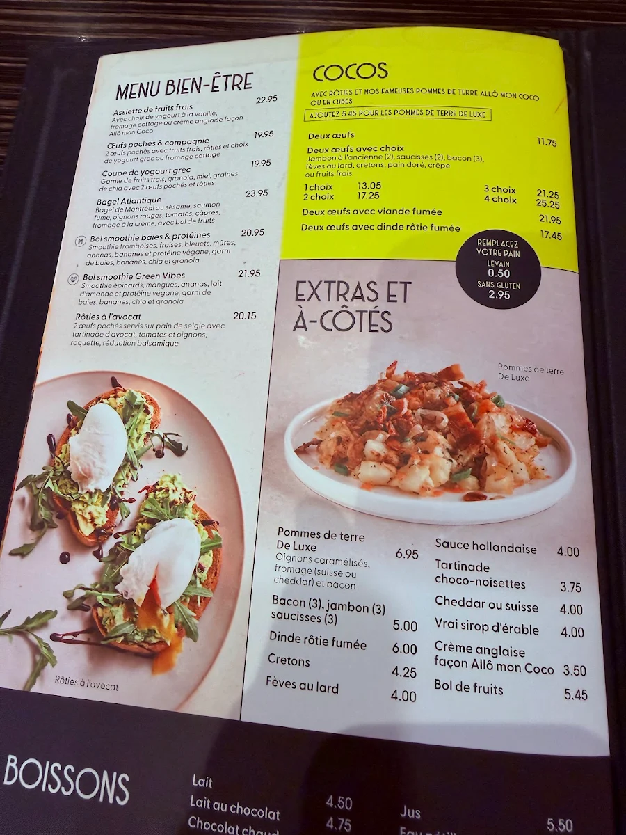 Menu, Allô mon Coco Terrebonne