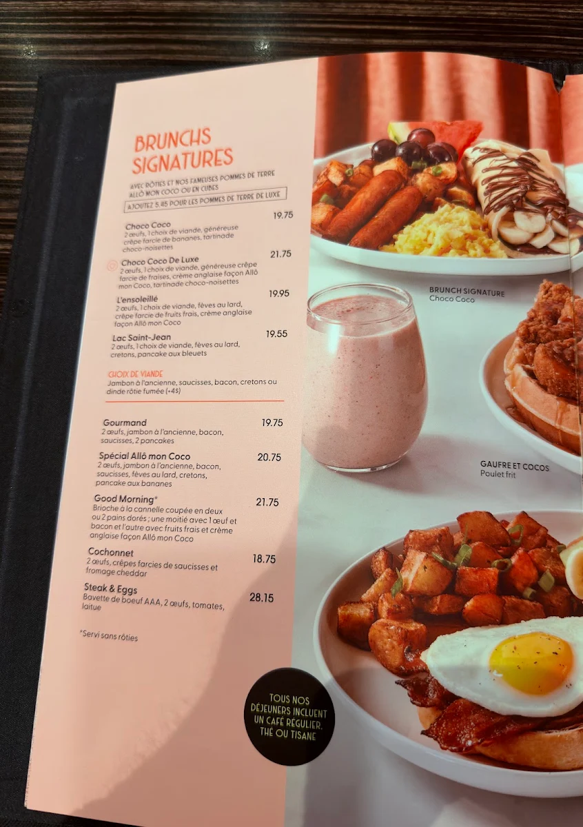 Menu, Allô mon Coco Terrebonne