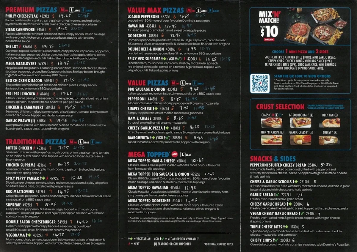 Menu, Domino's Pizza Craigieburn