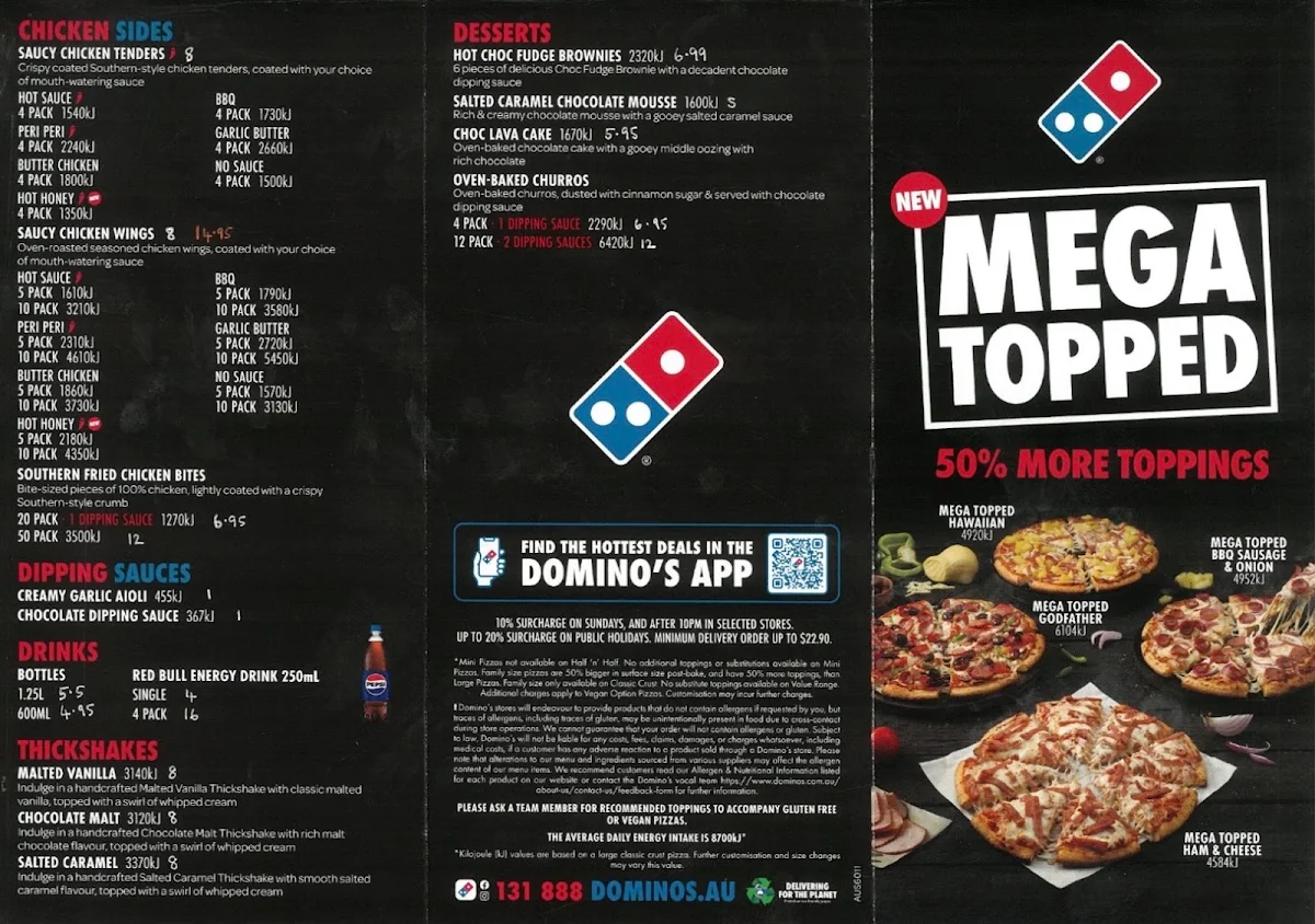 Menu, Domino's Pizza Craigieburn