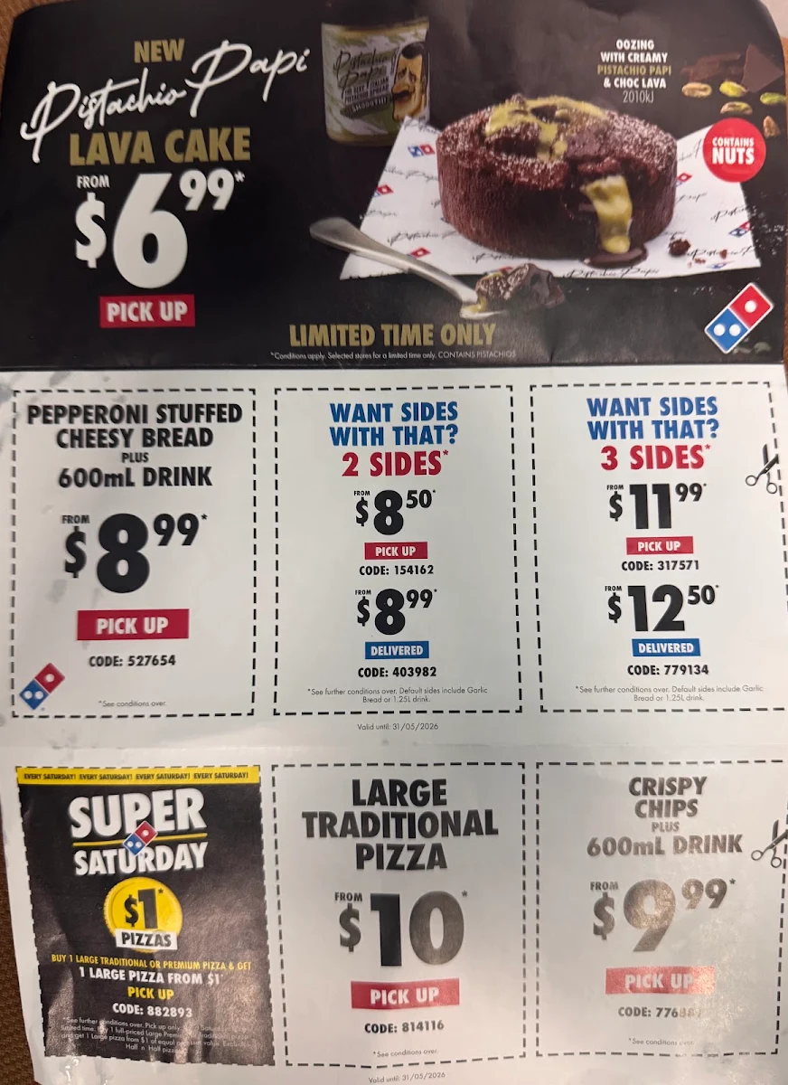 Menu, Domino's Pizza Craigieburn