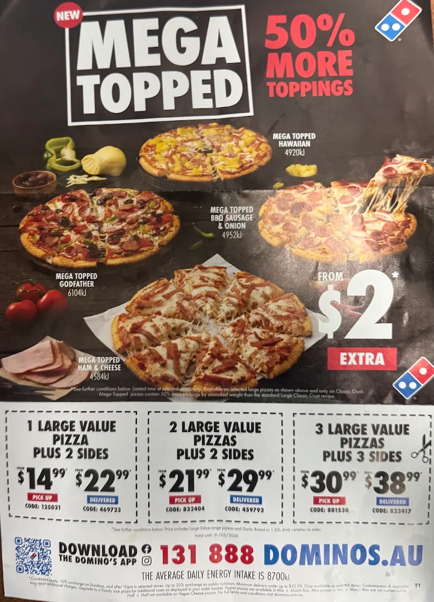 Menu, Domino's Pizza Craigieburn