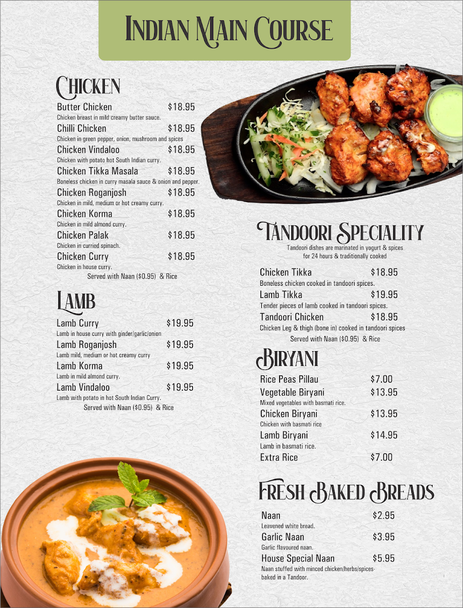Menu, Chris' Place
