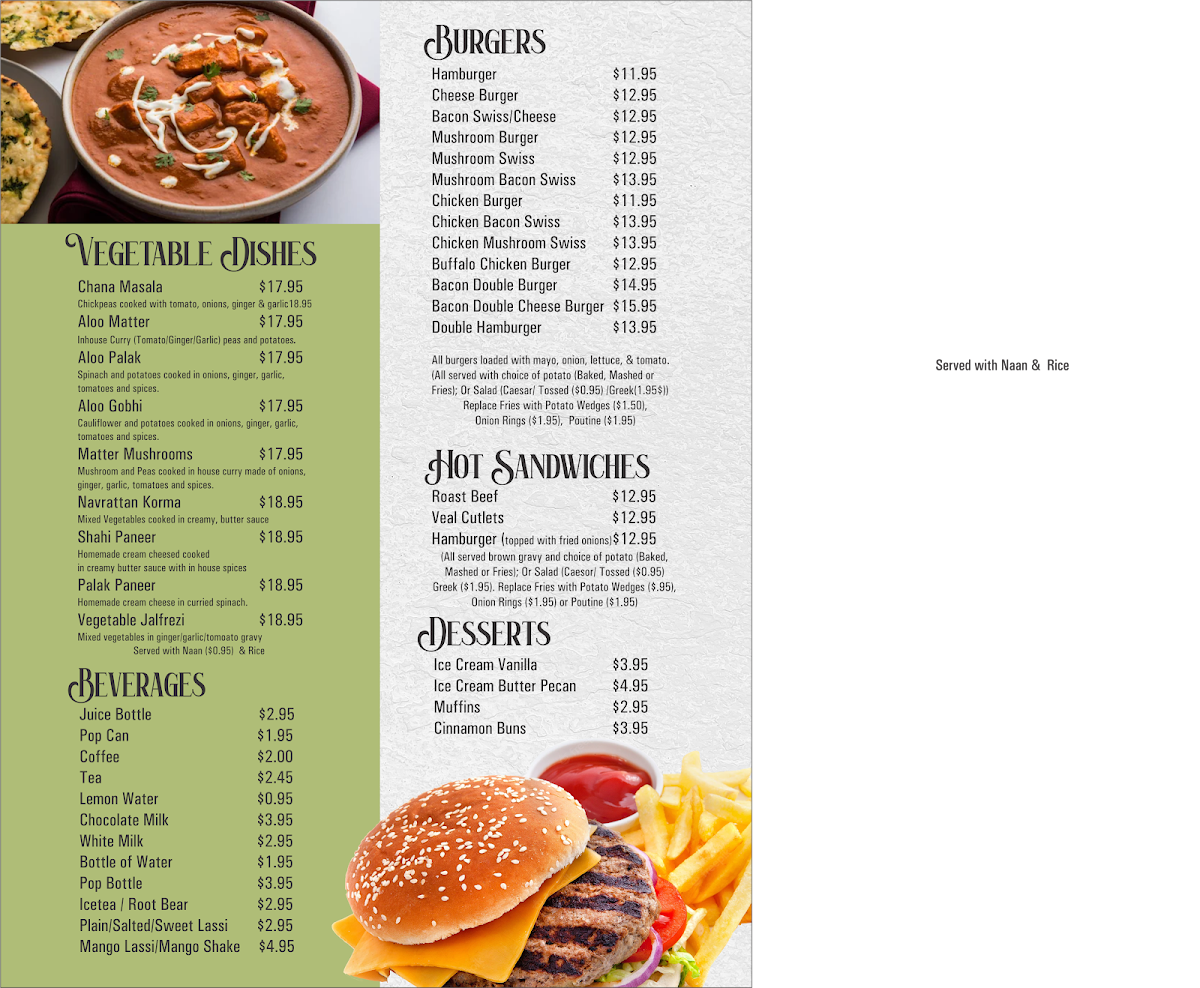 Menu, Chris' Place