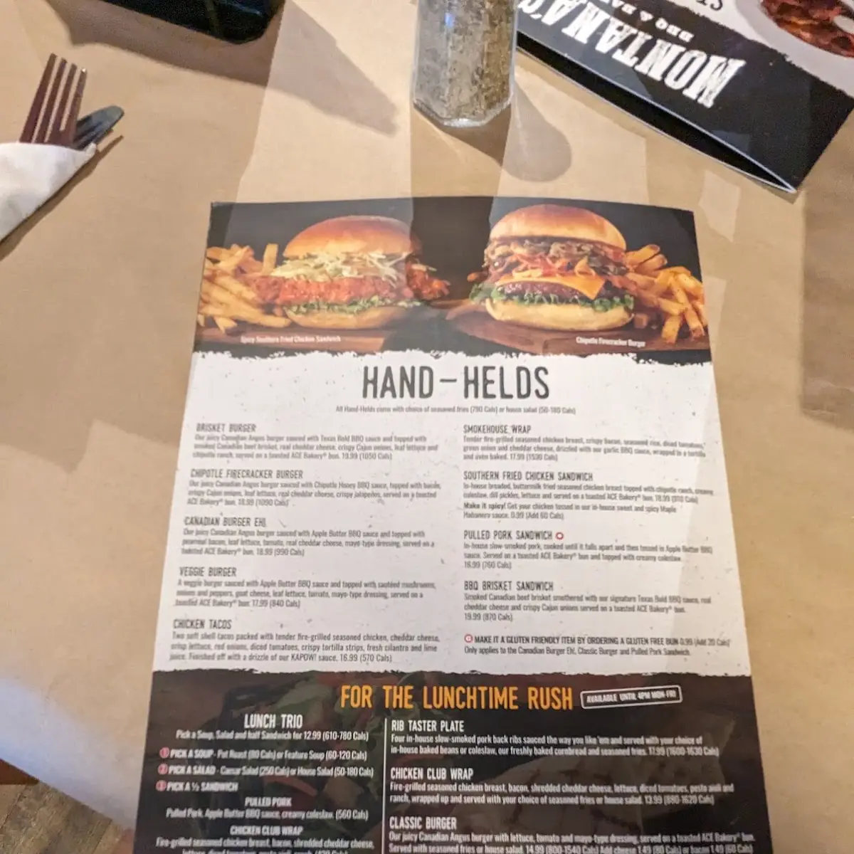 Menu, Montana’s BBQ & Bar
