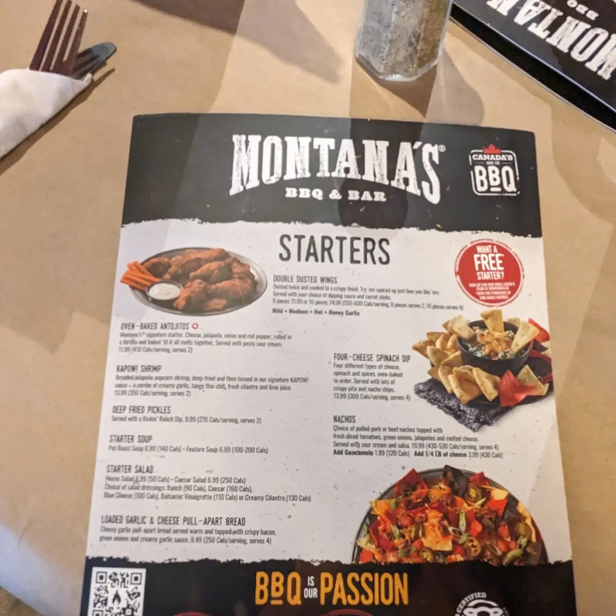 Menu, Montana’s BBQ & Bar