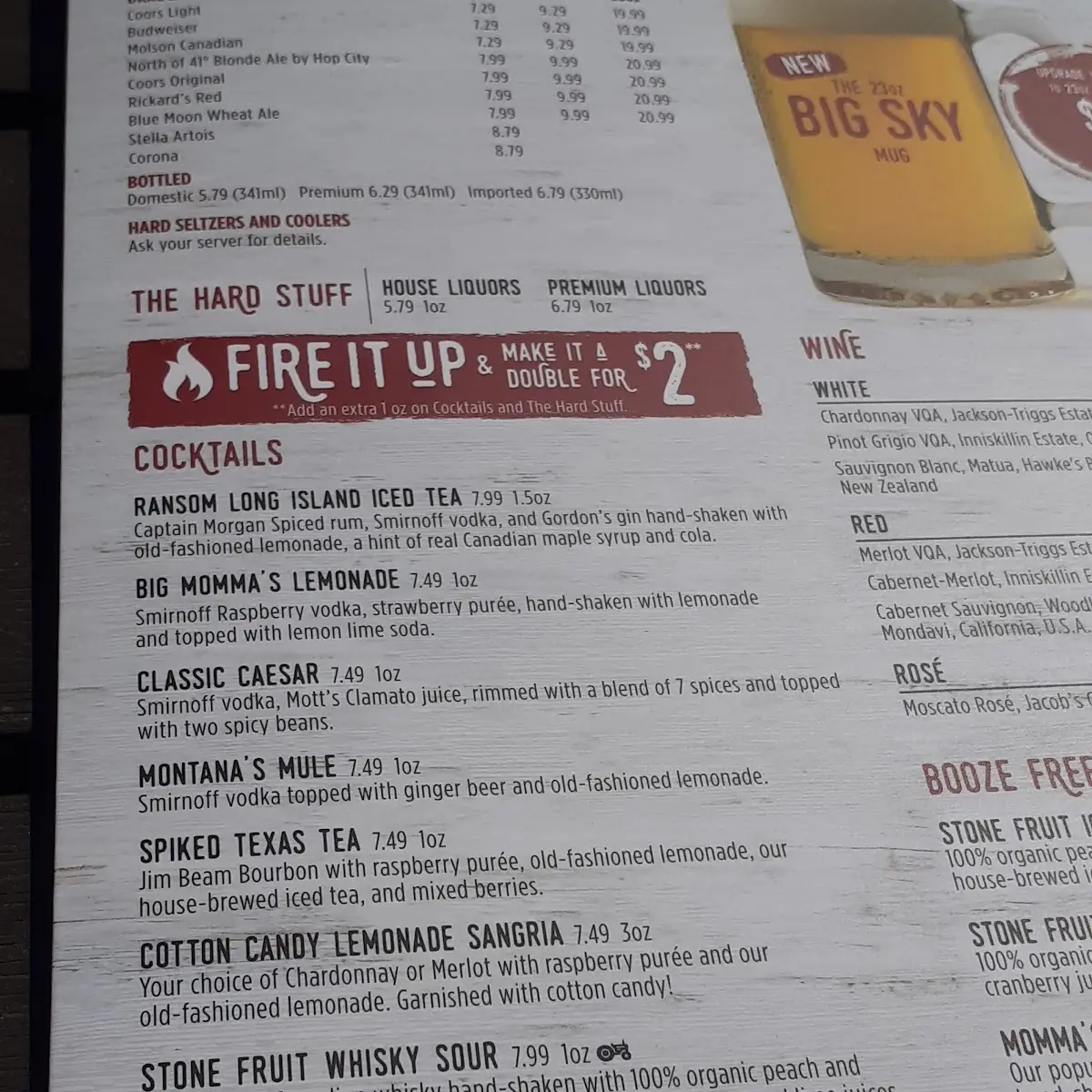Menu, Montana’s BBQ & Bar