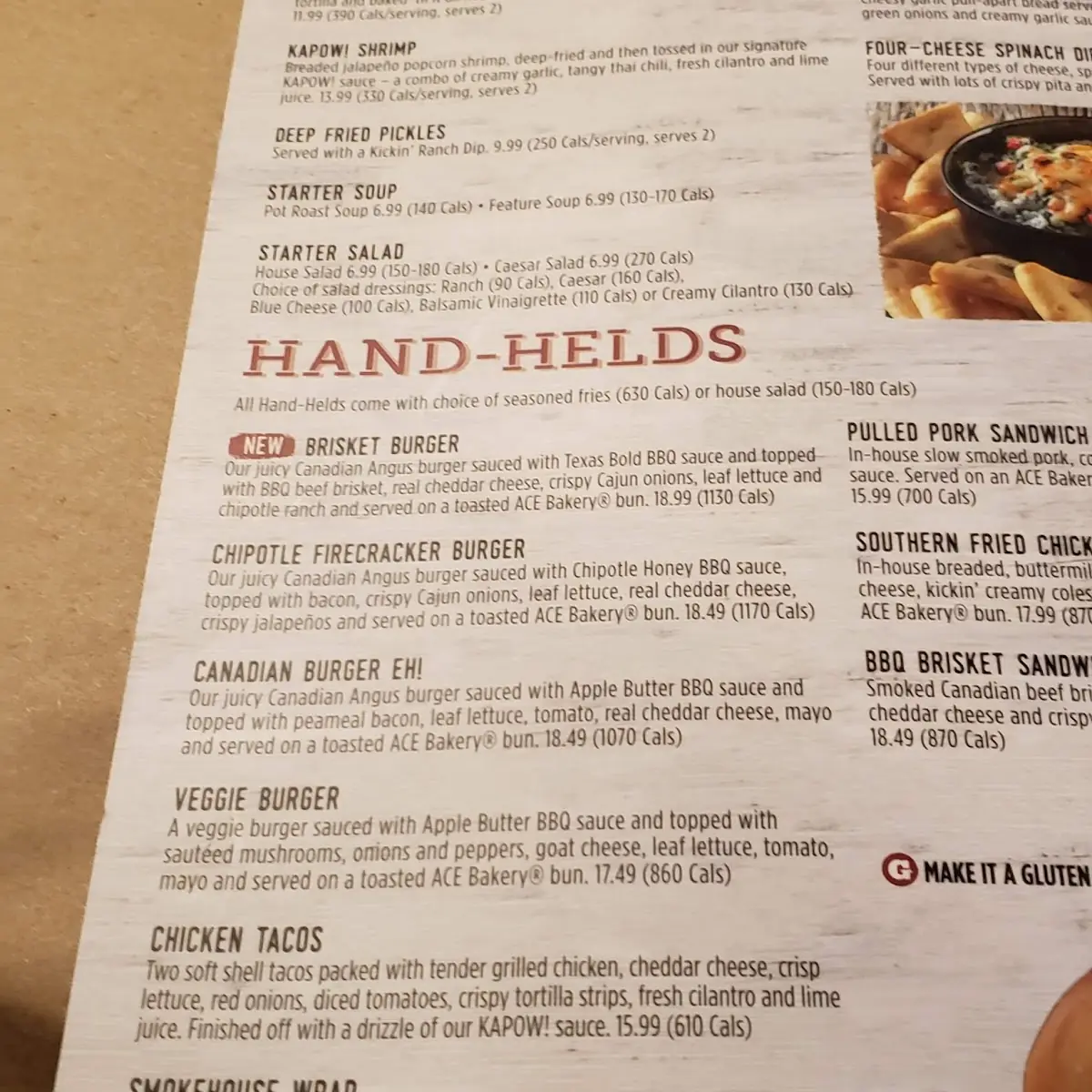 Menu, Montana’s BBQ & Bar