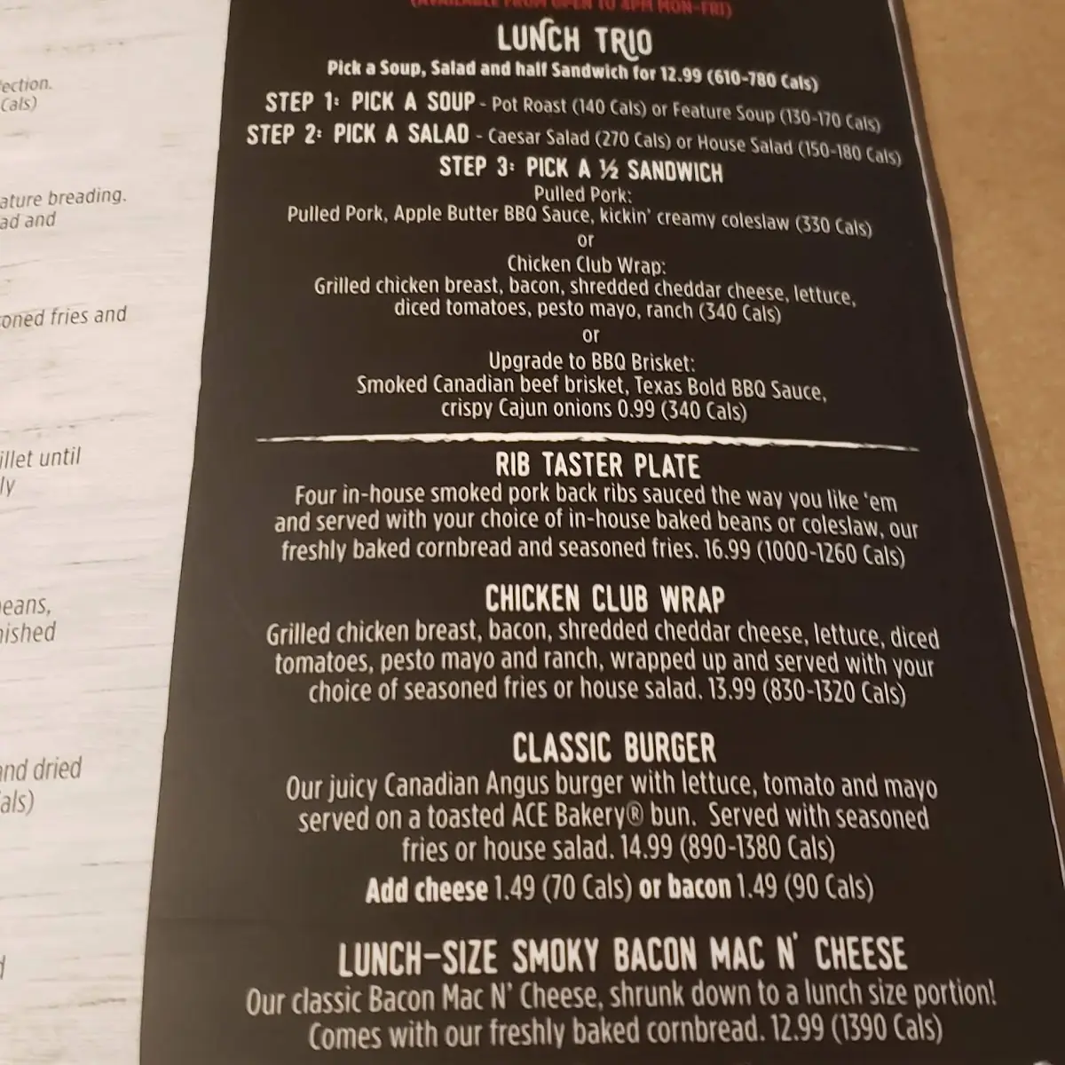 Menu, Montana’s BBQ & Bar