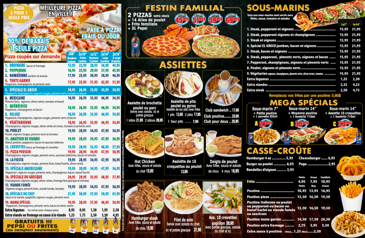 Menu, Restaurant El Greco