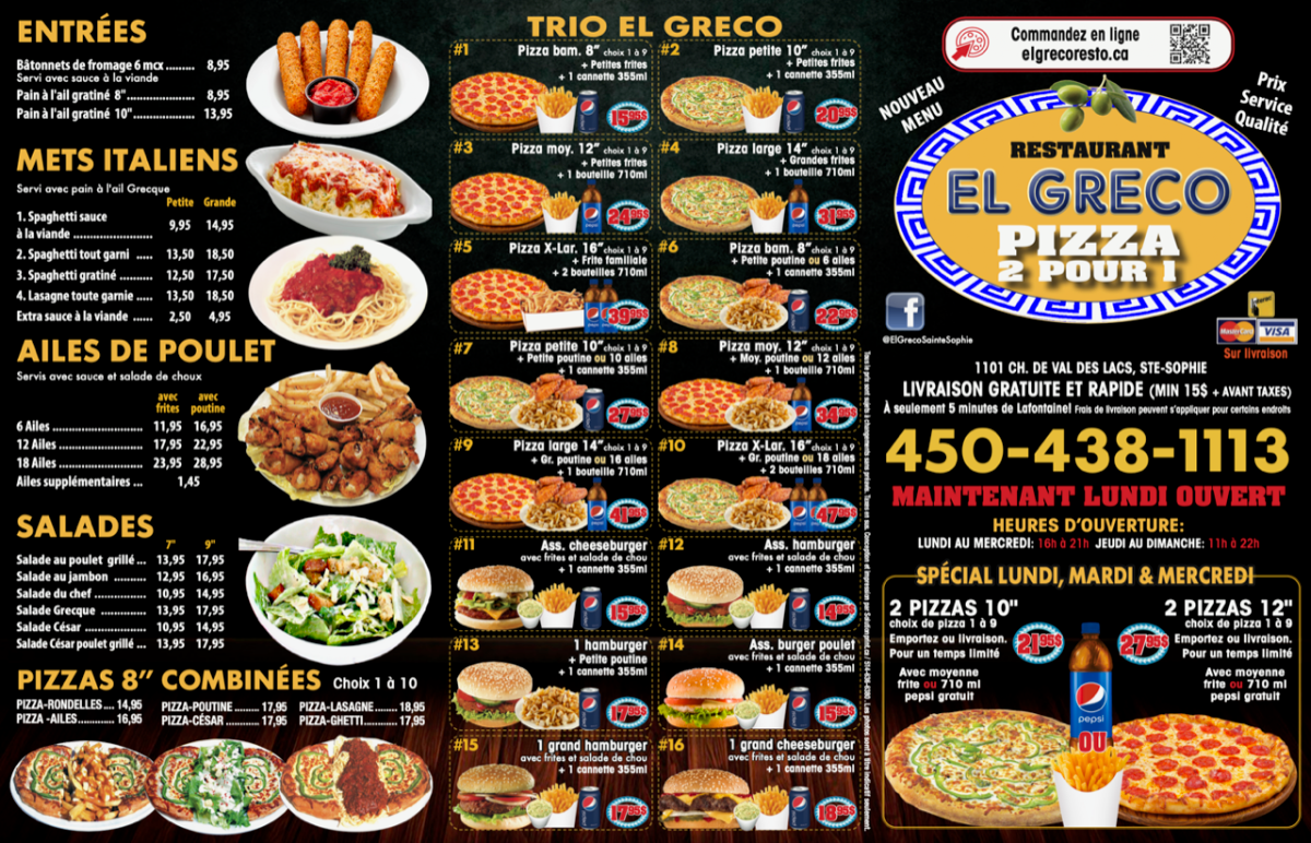 Menu, Restaurant El Greco