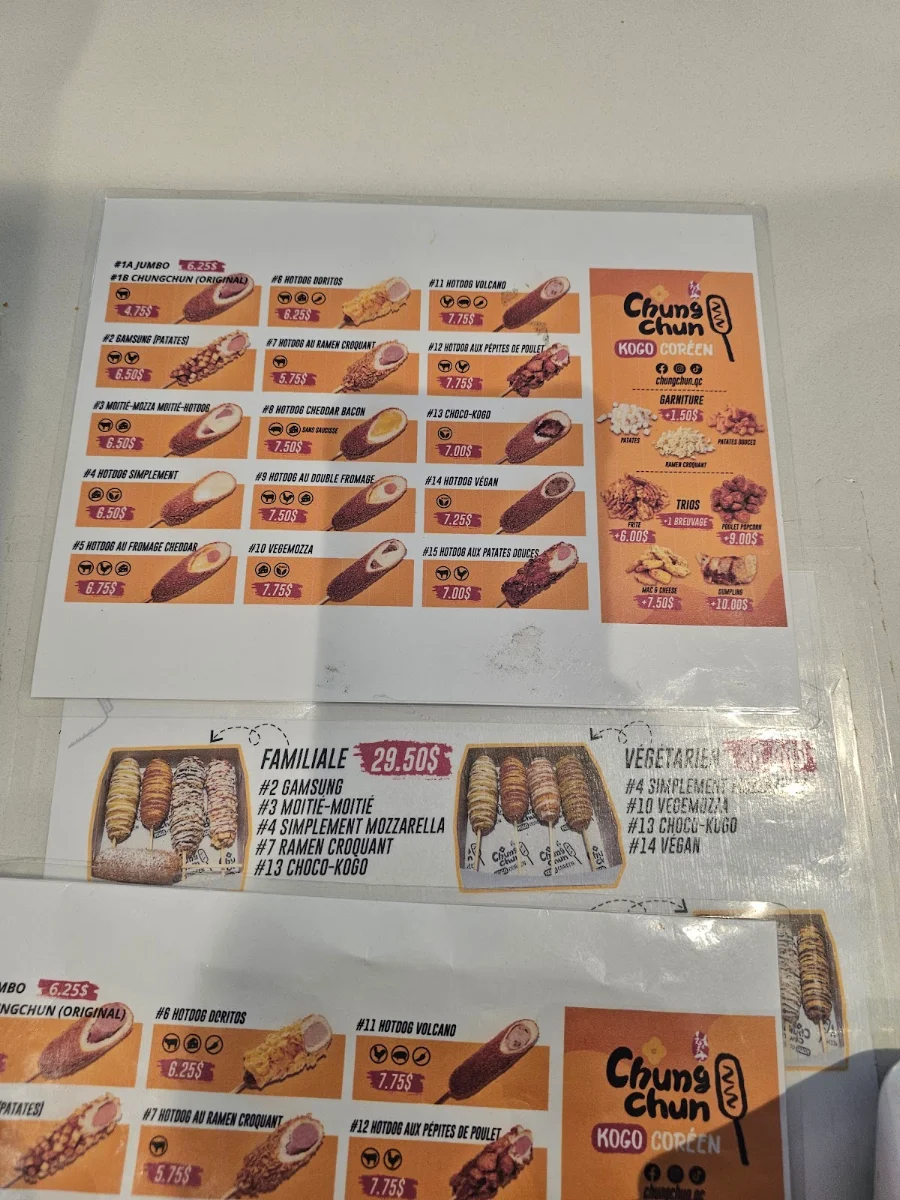 Menu, Chungchun Kogo Coreen