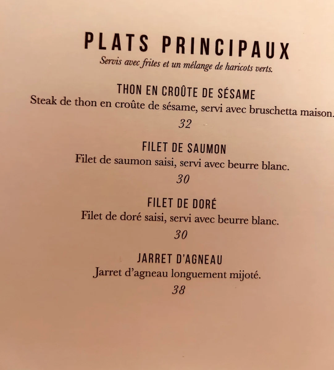 Menu, Steak Frites