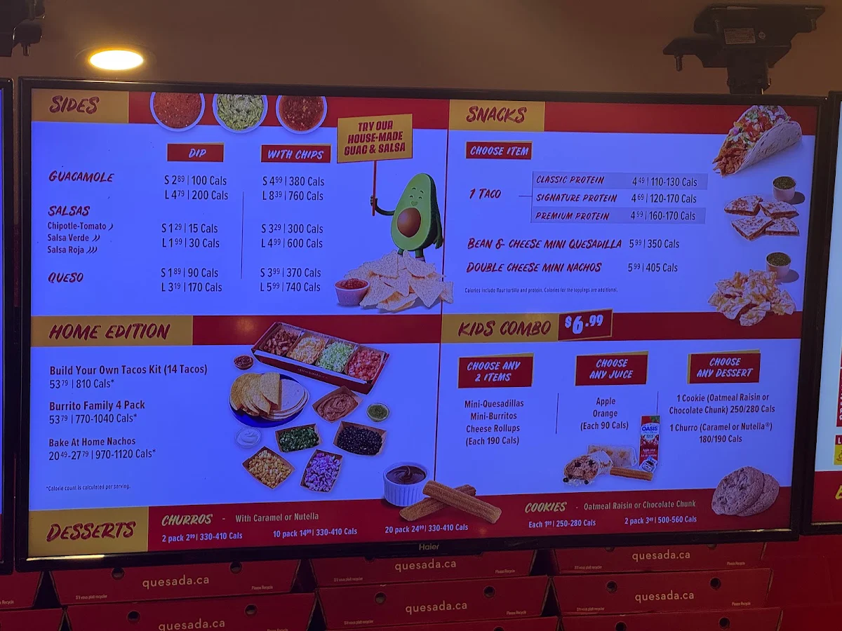 Menu, Quesada Burritos & Tacos