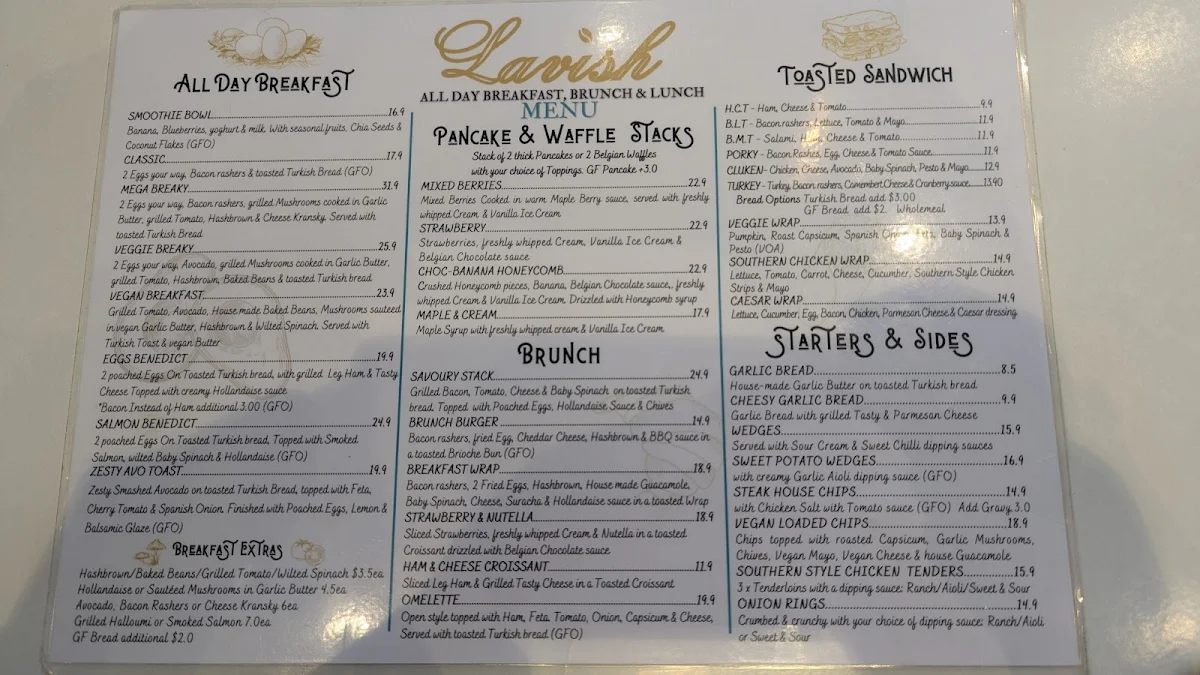 Menu, Lavish Cafe