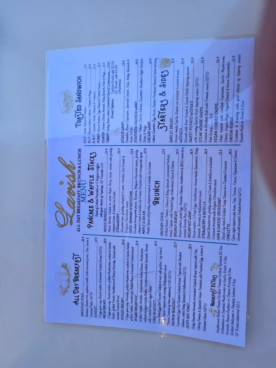 Menu, Lavish Cafe
