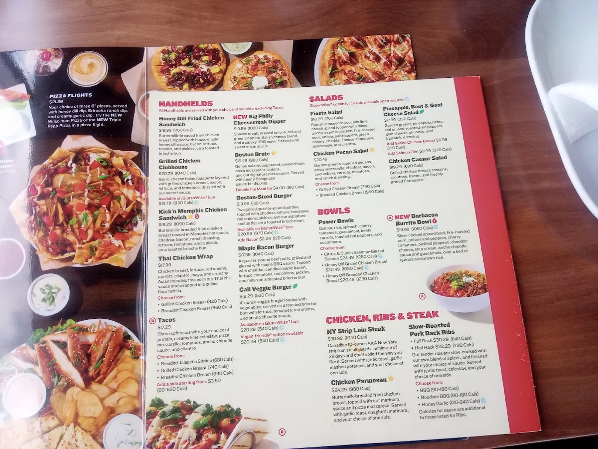 Menu, Boston Pizza