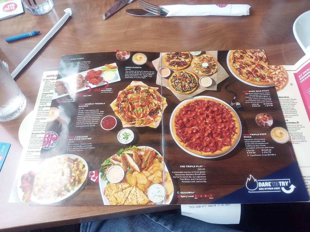 Menu, Boston Pizza