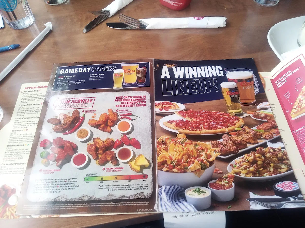 Menu, Boston Pizza
