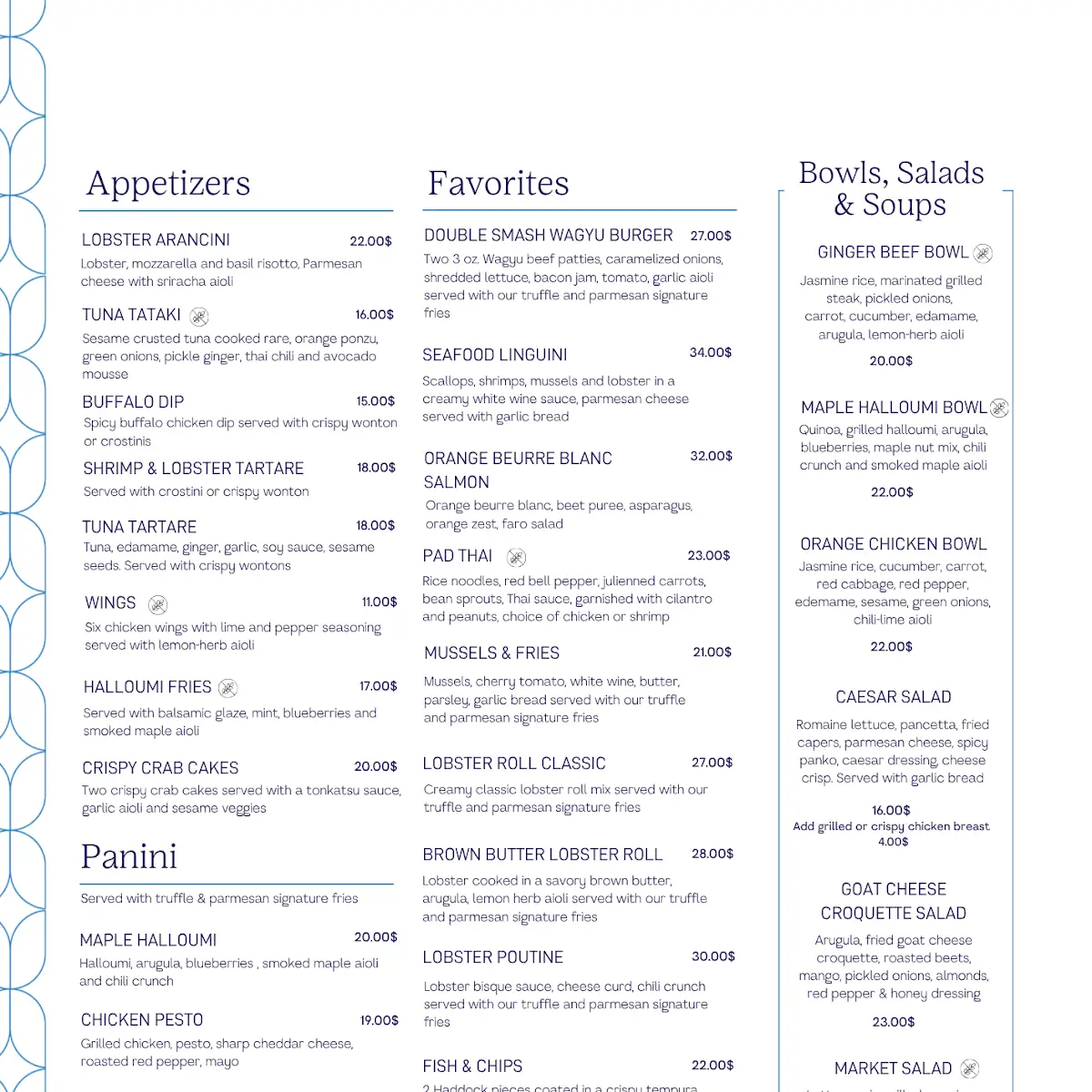 Menu, L'Écluse - halte gourmande
