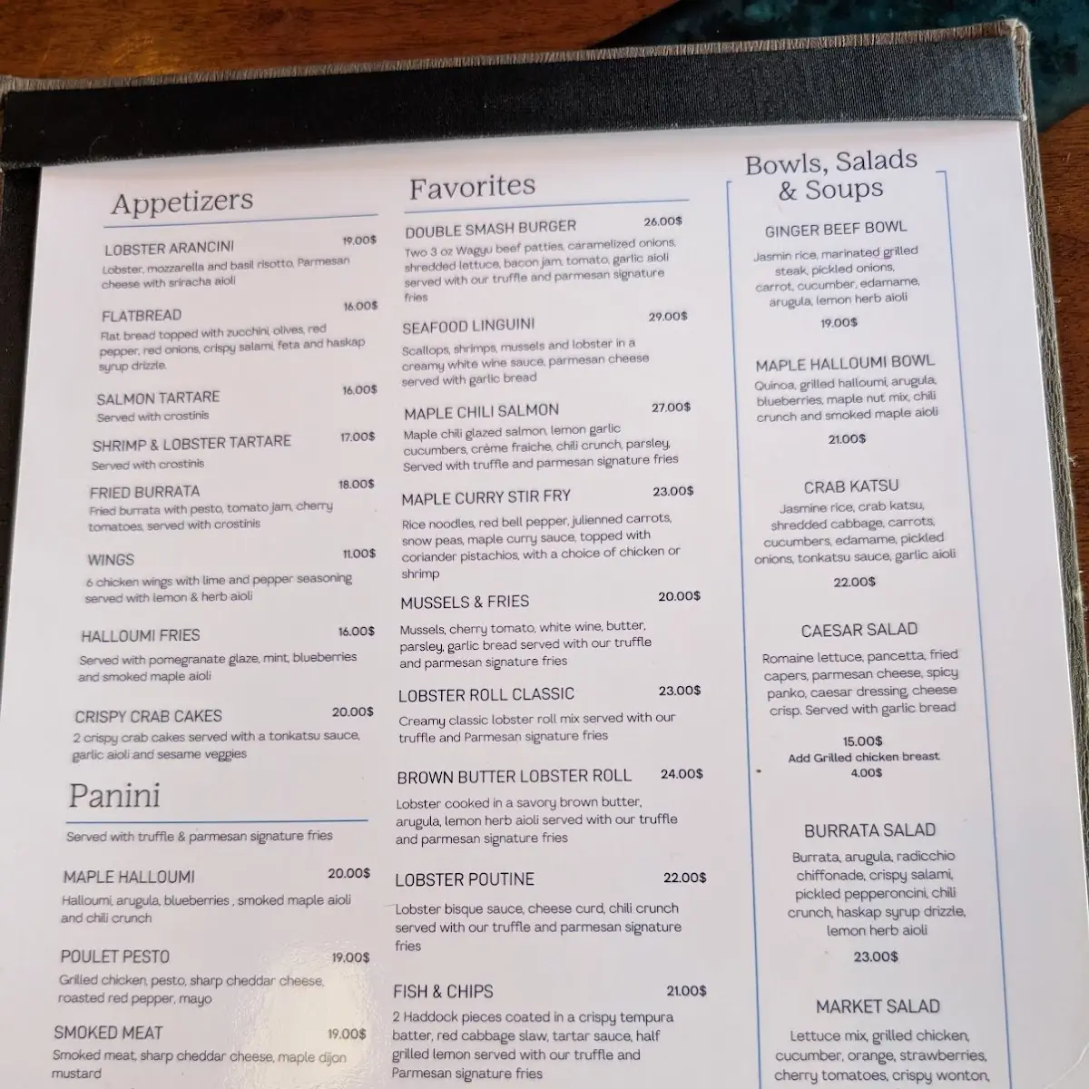Menu, L'Écluse - halte gourmande