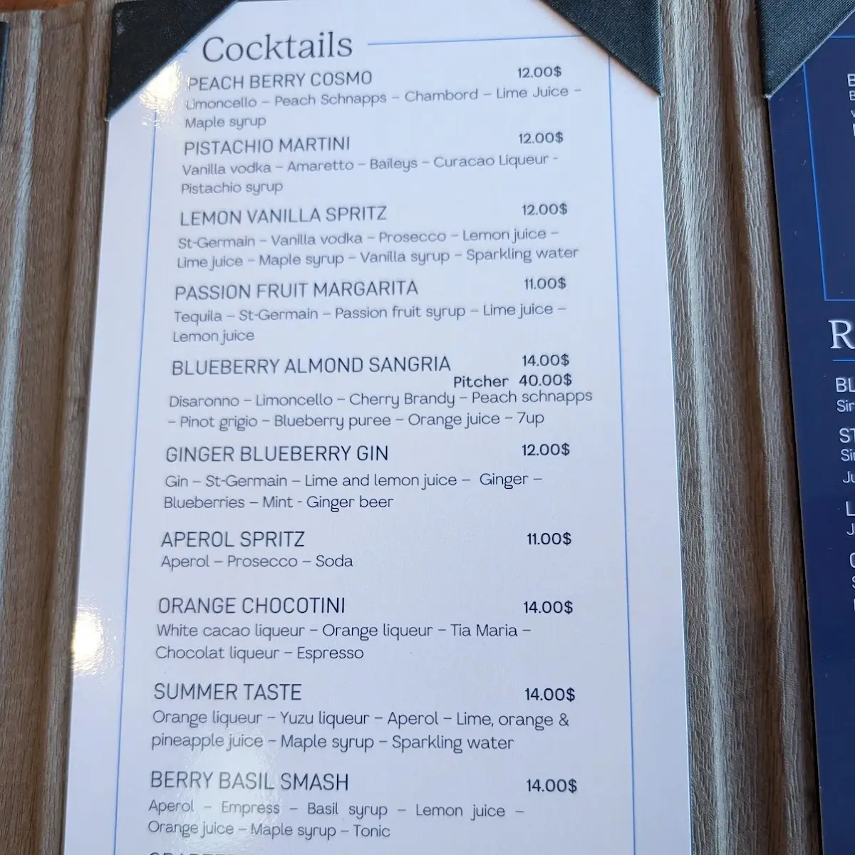 Menu, L'Écluse - halte gourmande