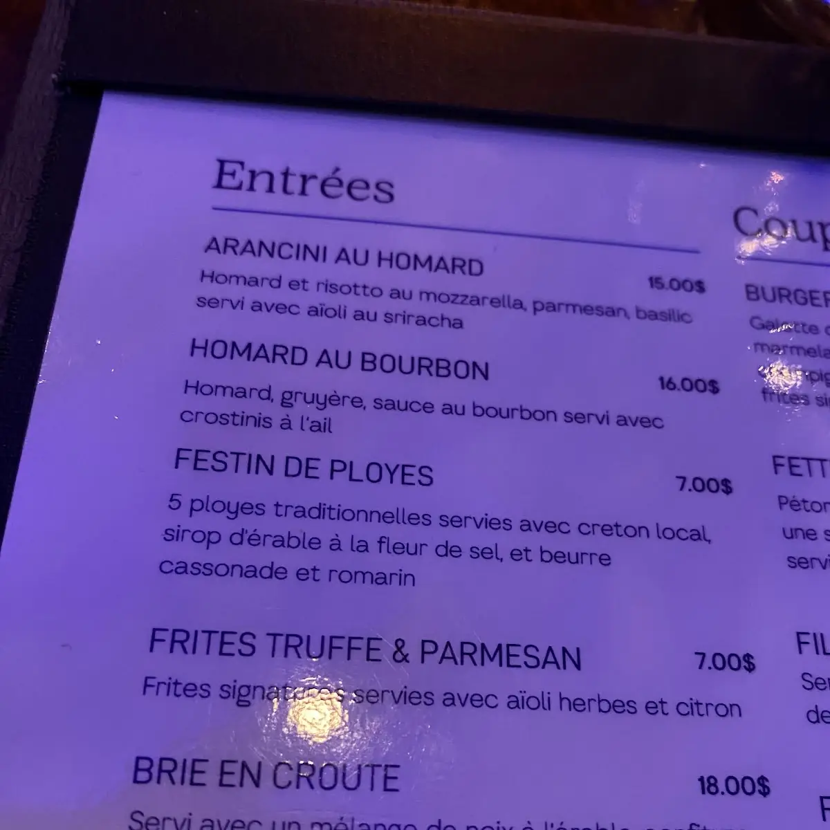 Menu, L'Écluse - halte gourmande