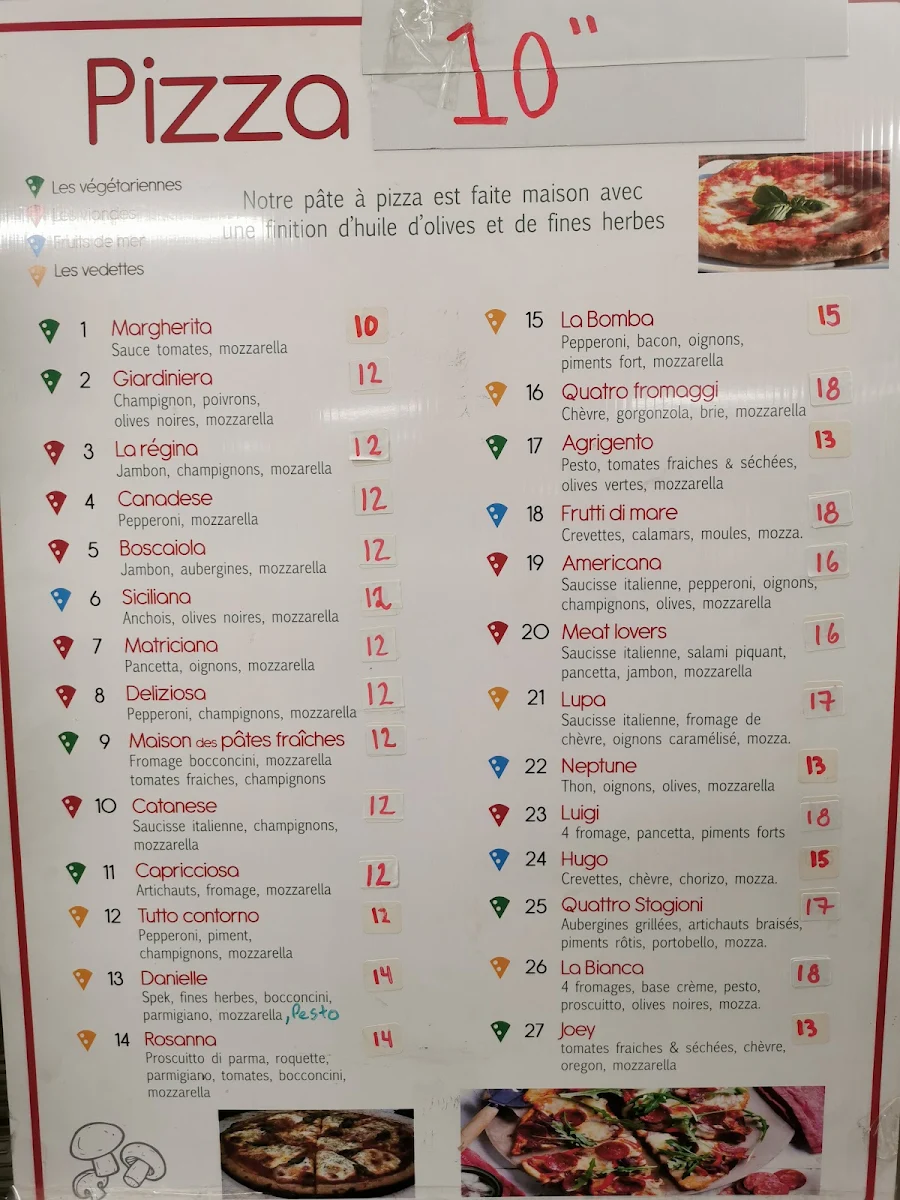 Menu, Maison des Pâtes Fraîches (la)