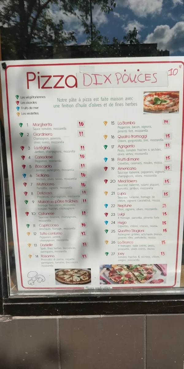 Menu, Maison des Pâtes Fraîches (la)