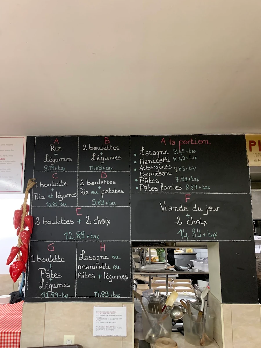 Menu, Maison des Pâtes Fraîches (la)