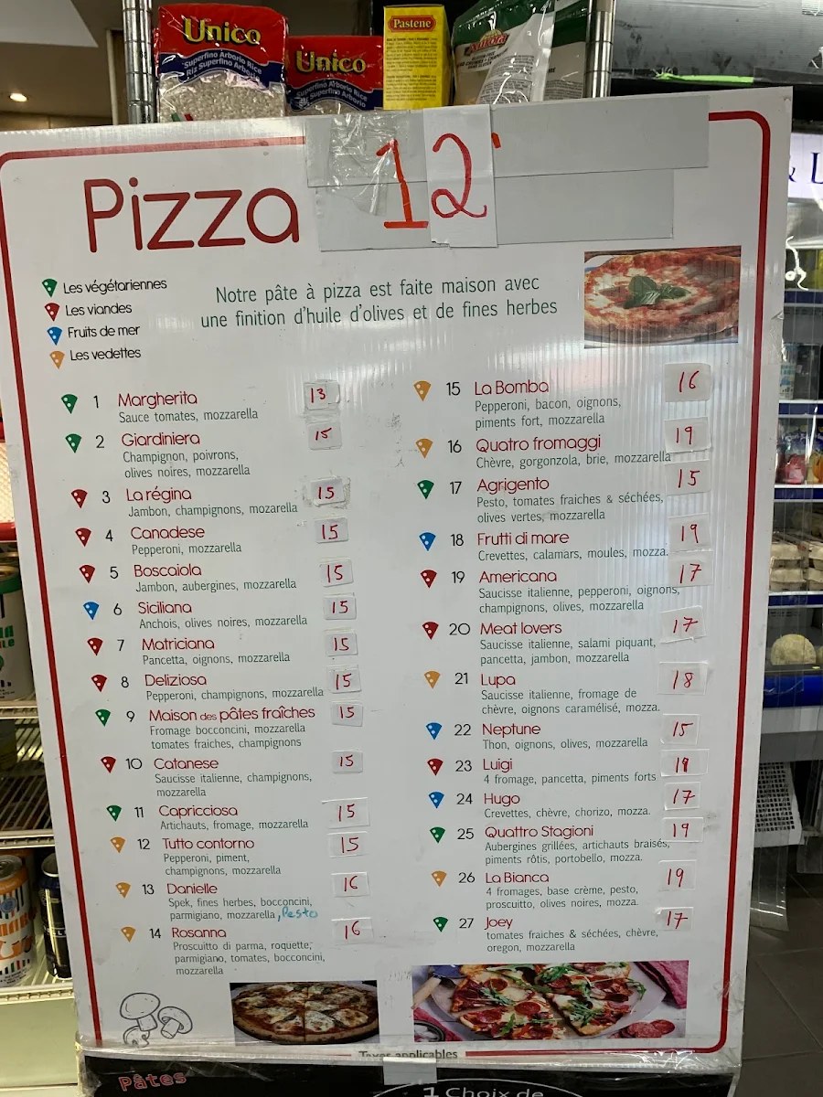 Menu, Maison des Pâtes Fraîches (la)