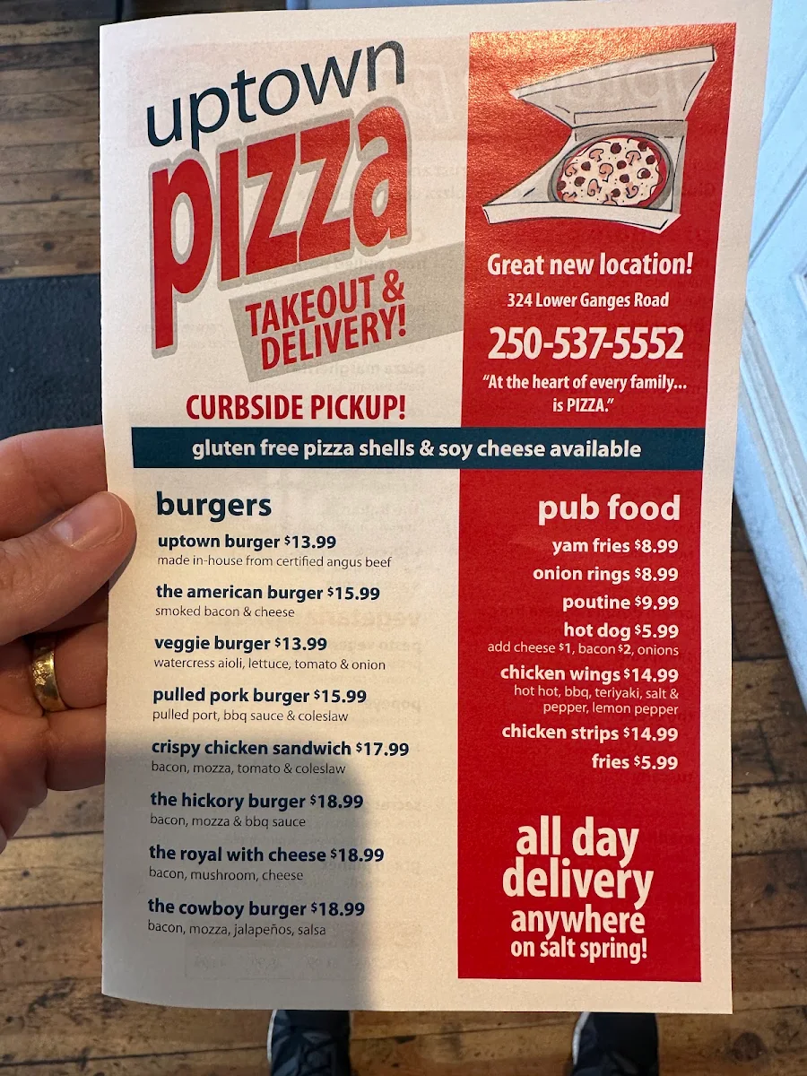 Menu, Uptown Pizza