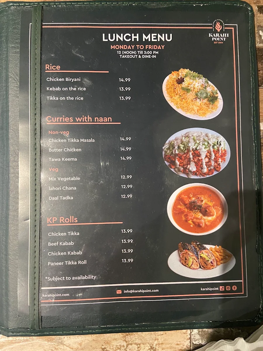 Menu, Karahi Point Windsor