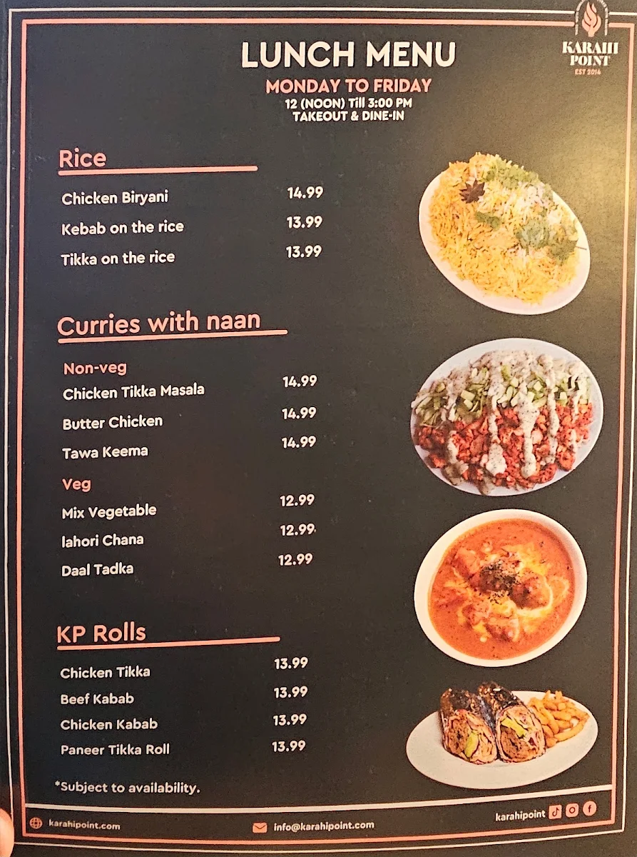 Menu, Karahi Point Windsor