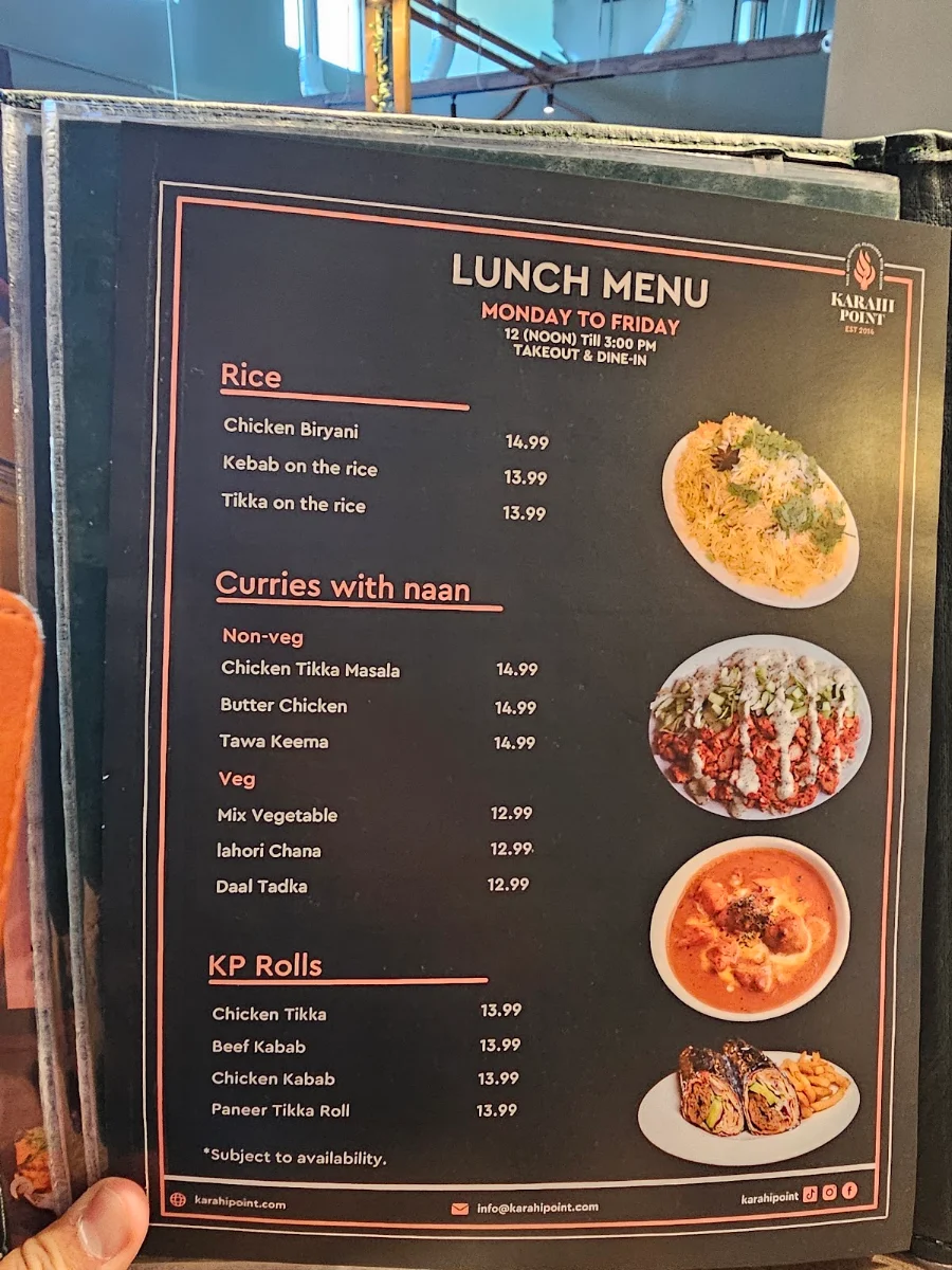 Menu, Karahi Point Windsor