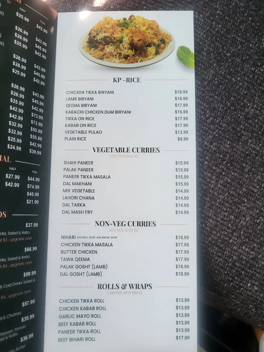 Menu, Karahi Point Windsor