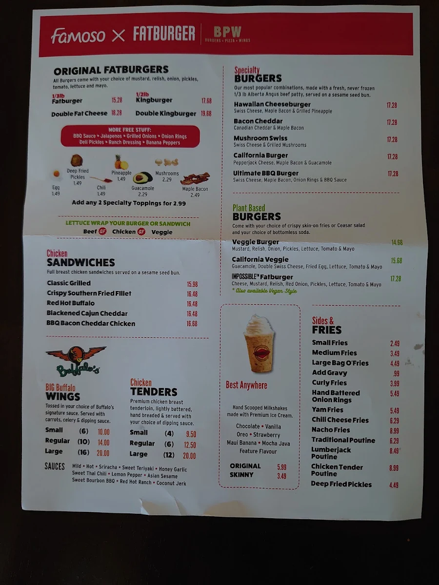 Menu, Famoso Italian Pizzeria - Camrose