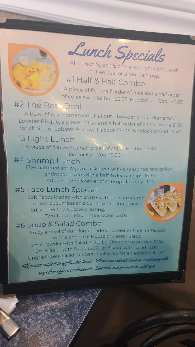 Menu, Kingsway Fish & Chips