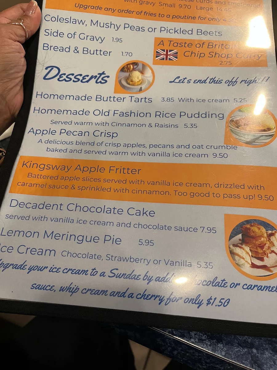 Menu, Kingsway Fish & Chips